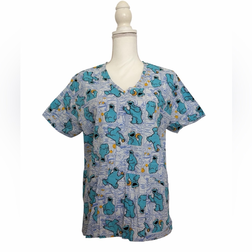Sesame Street Cookie Monster Nursing Medical Scrub Top Women’s Medium